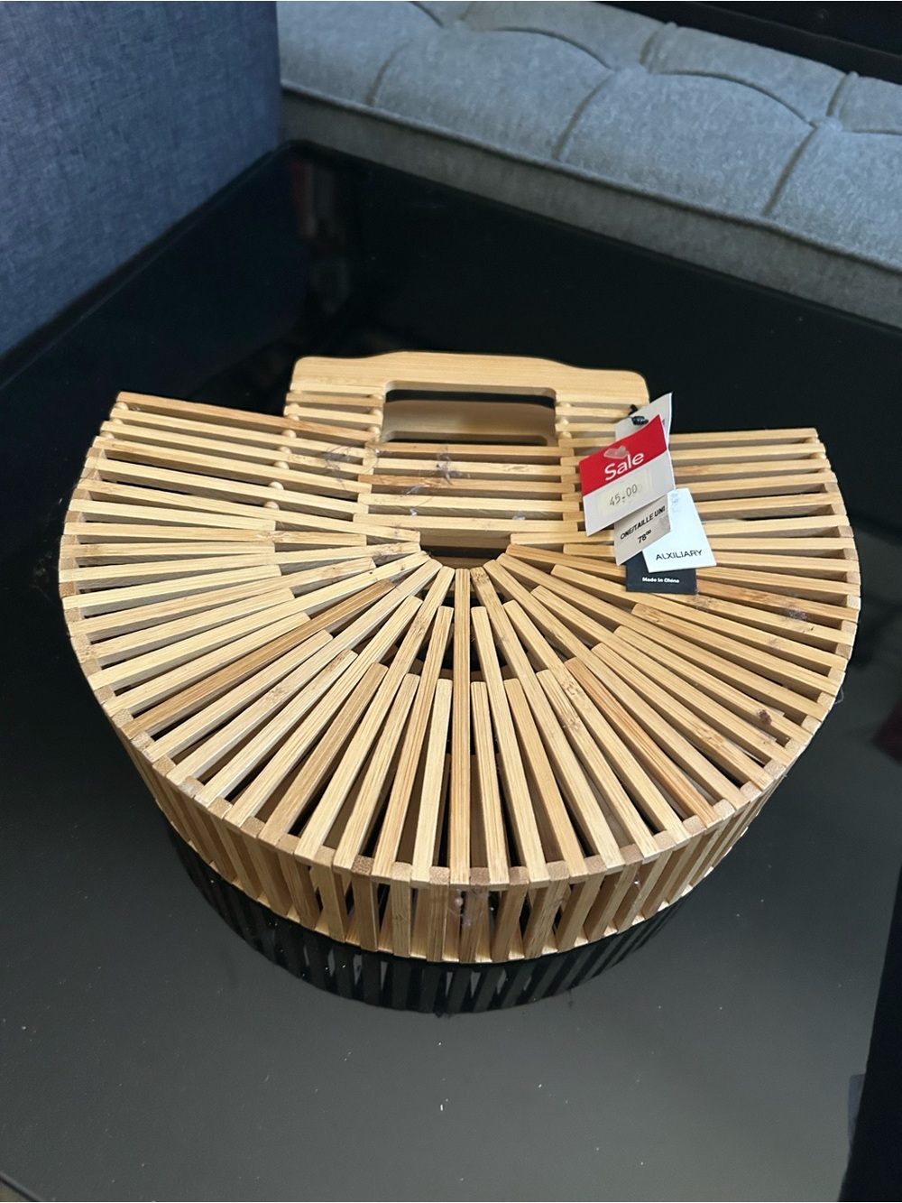 Auxiliary Natural Bamboo Semi-Circle Clutch
